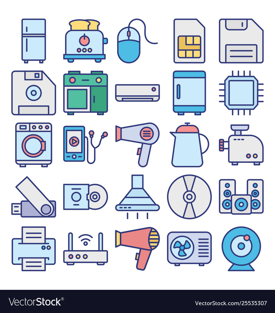 Electronics and devices isolated icons set