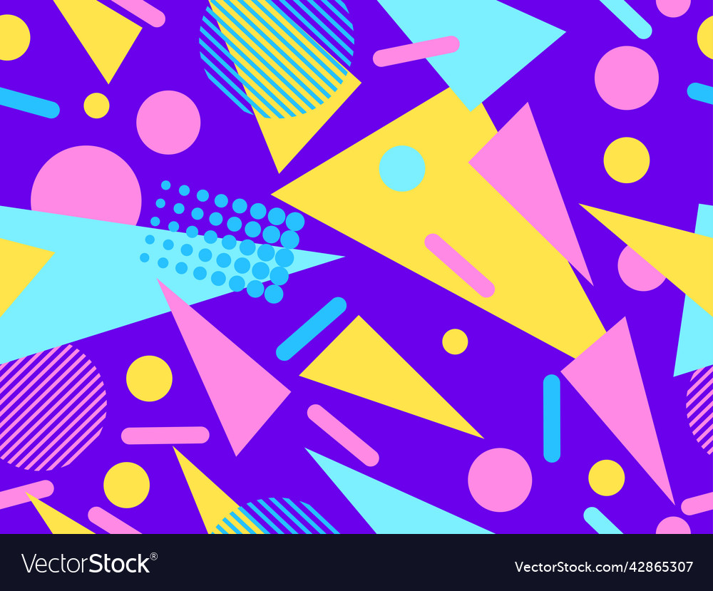 Geometric seamless pattern with memphis elements vector image Geometric seamless pattern with memphis elements