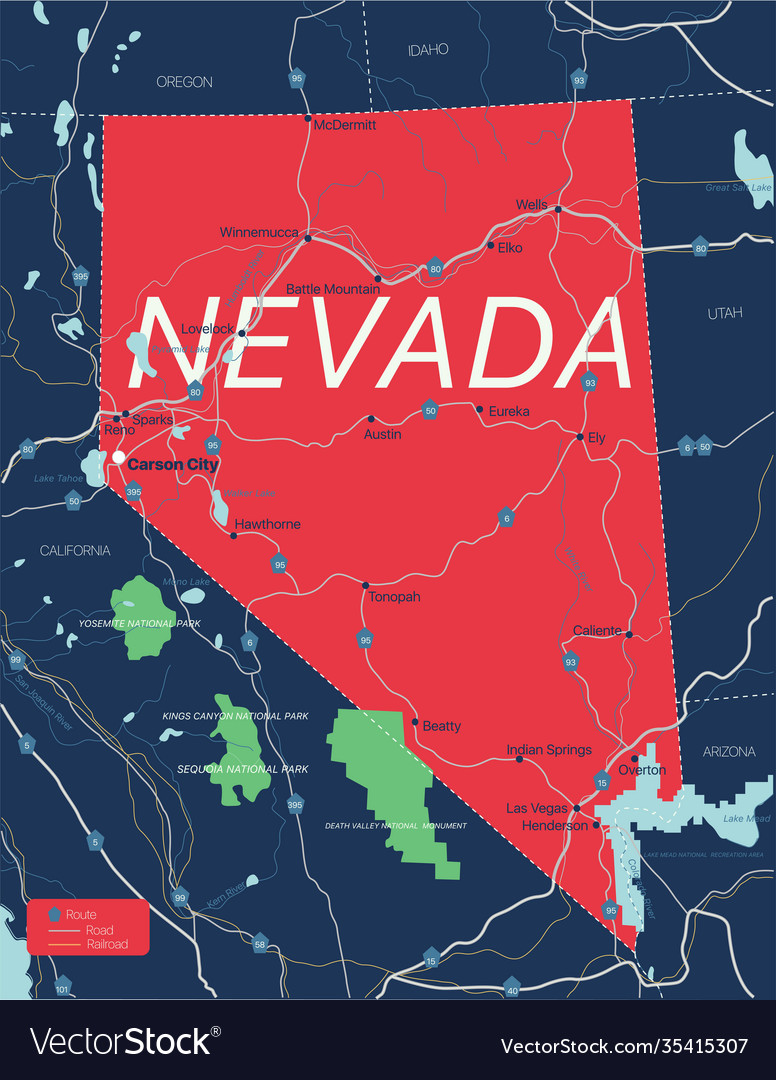 Nevada state detailed editable map Royalty Free Vector Image Nevada state detailed editable map Royalty Free Vector Image