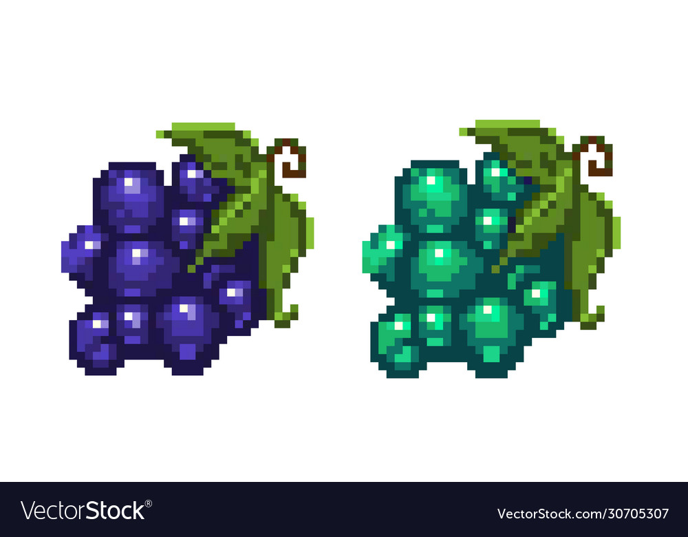 Set of pixel art fruits icon. 32x32 pixels. Vector illustration on