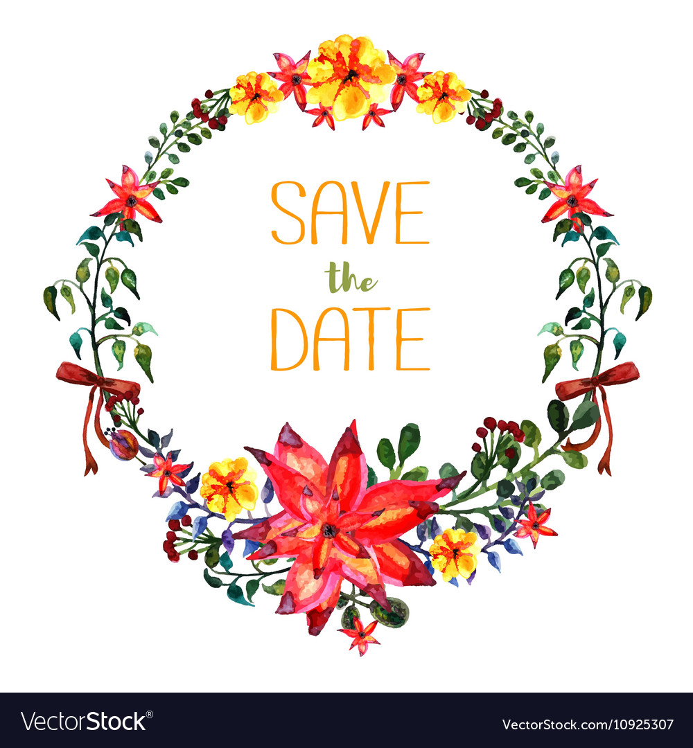 Save the date watercolor frame flower