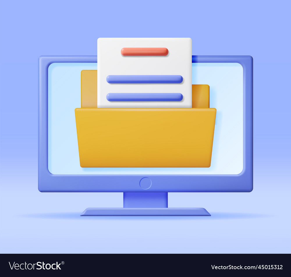3d business folder full of papers on computer vector image 3d business folder full of papers on computer