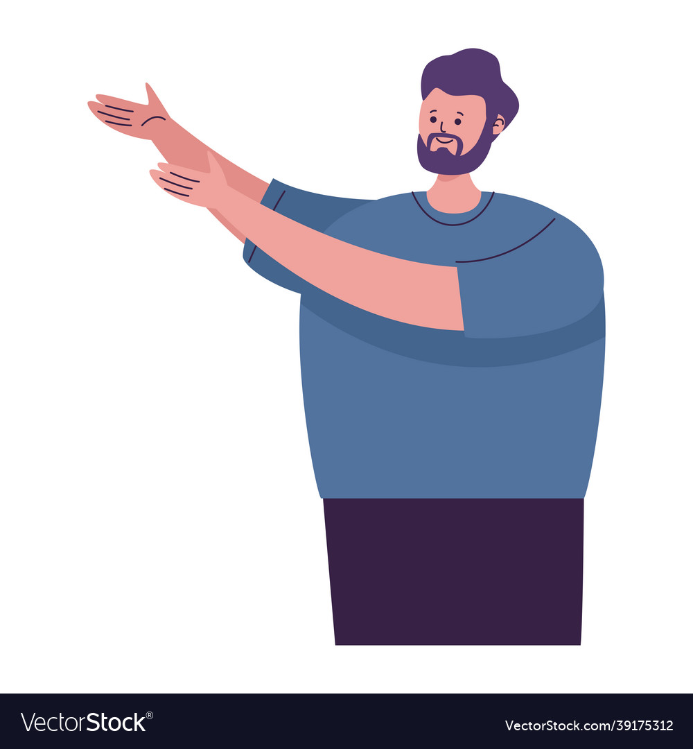 Bearded man lifting hands Royalty Free Vector Image