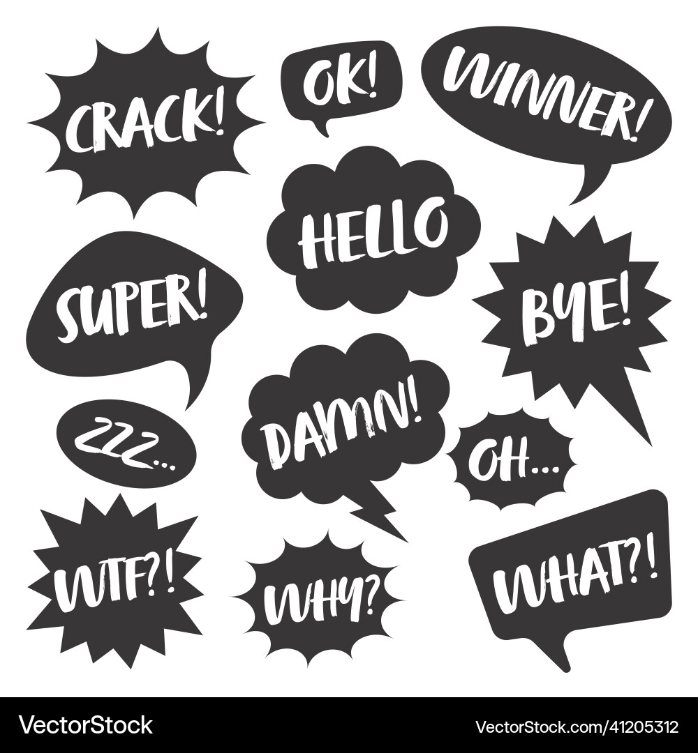 Black comic speech bubbles with handwritten text Vector Image