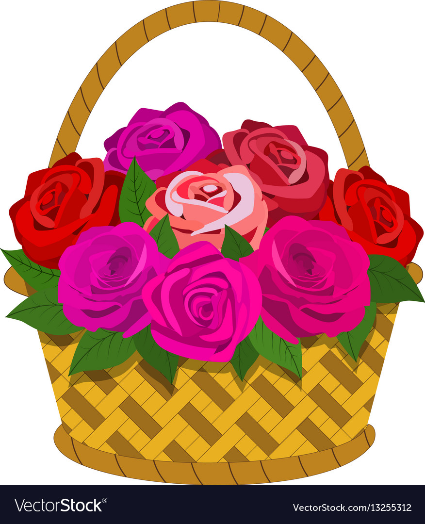 Bouquet of roses in the basket