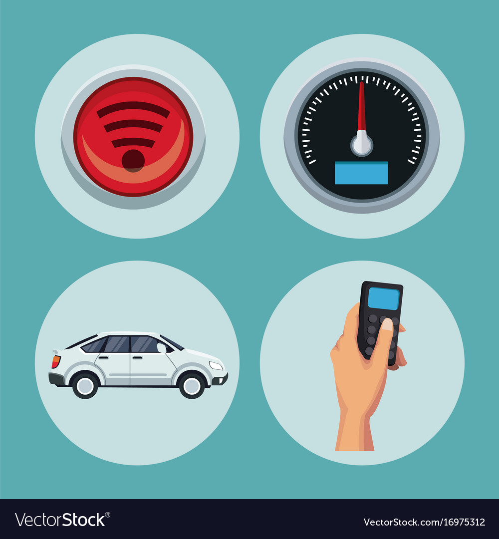 Color background of circular frame set with car