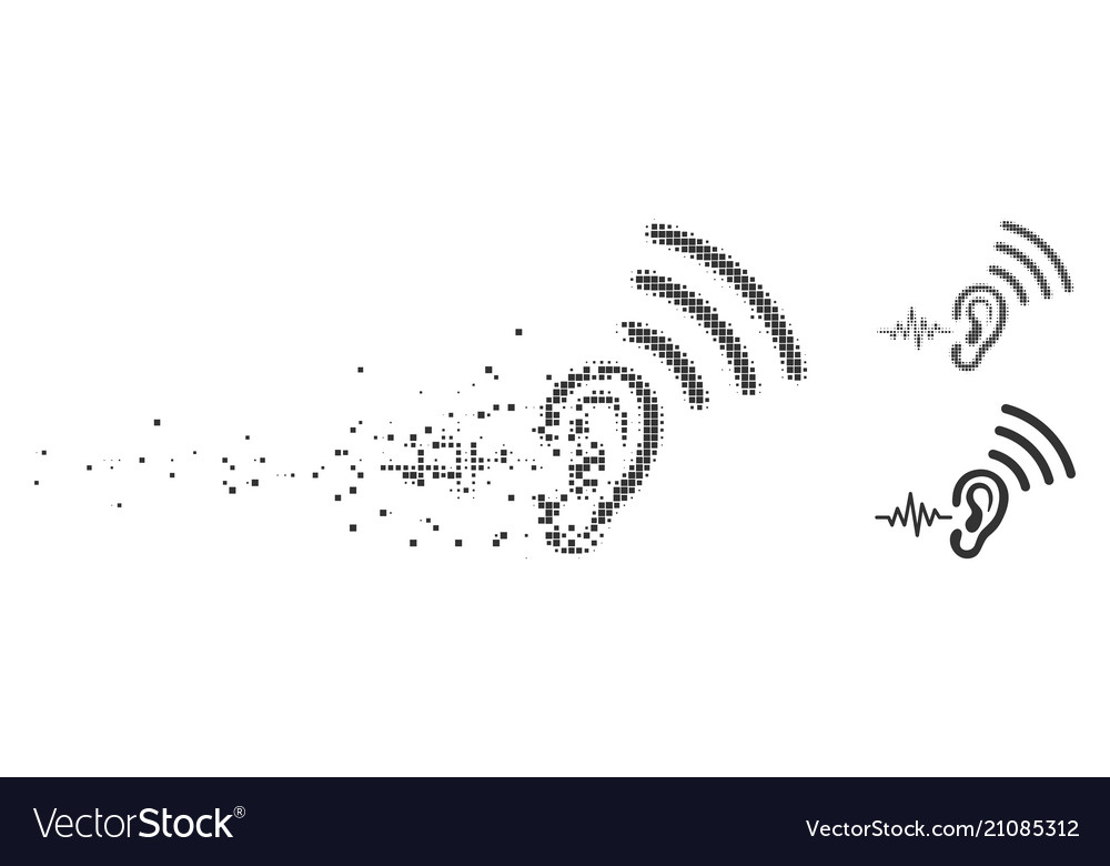 Dissolving pixel halftone listen and transmit icon vector image Dissolving pixel halftone listen and transmit icon