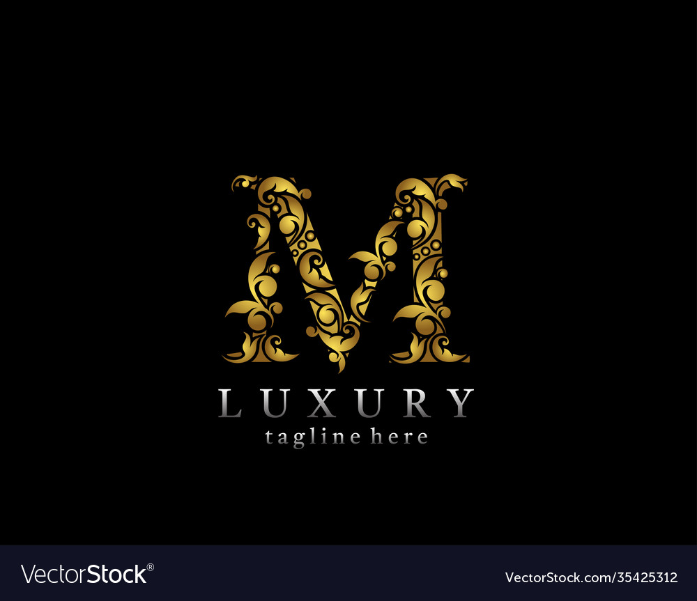 Elegant m Buchstaben gold logo ikone luxus floriert