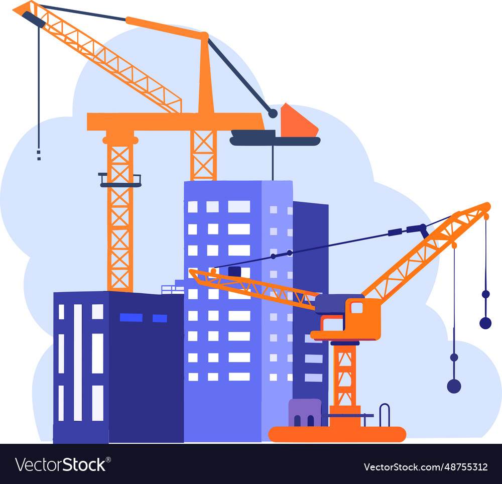 Hand drawn building with crane under construction Vector Image