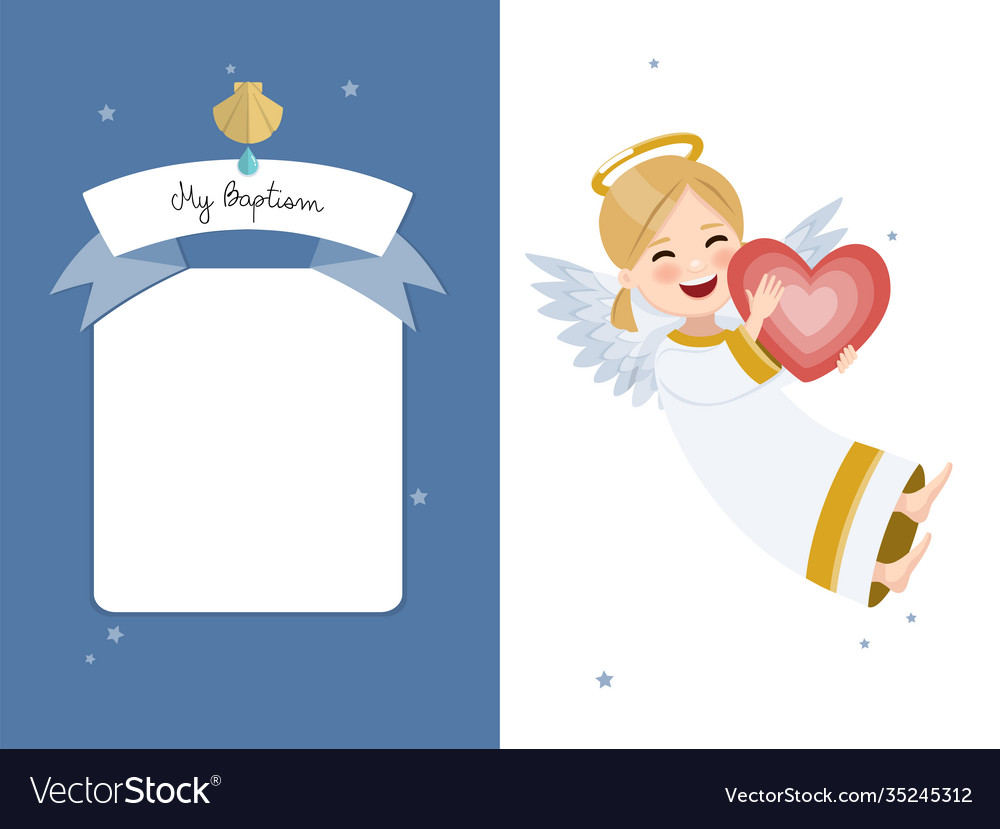 Happy angel with red heart baptism horizontal