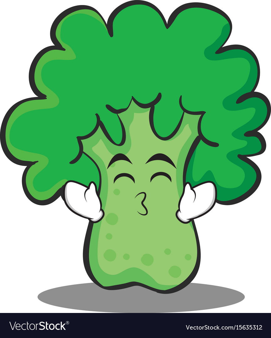 Kissing smile eyes broccoli character cartoon