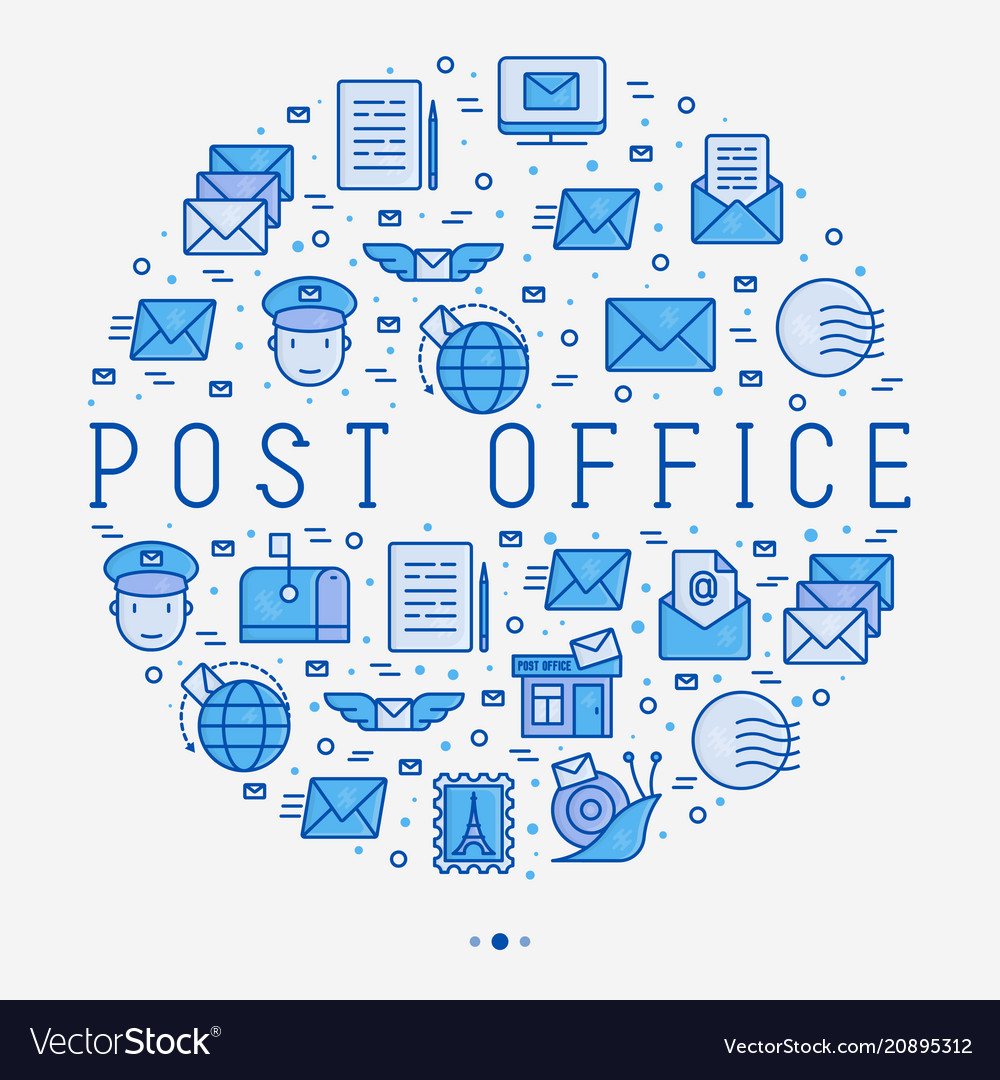 Post office concept in circle with thin line icons