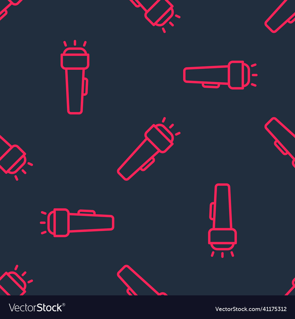 Red line flashlight icon isolated seamless pattern vector image Red line flashlight icon isolated seamless pattern
