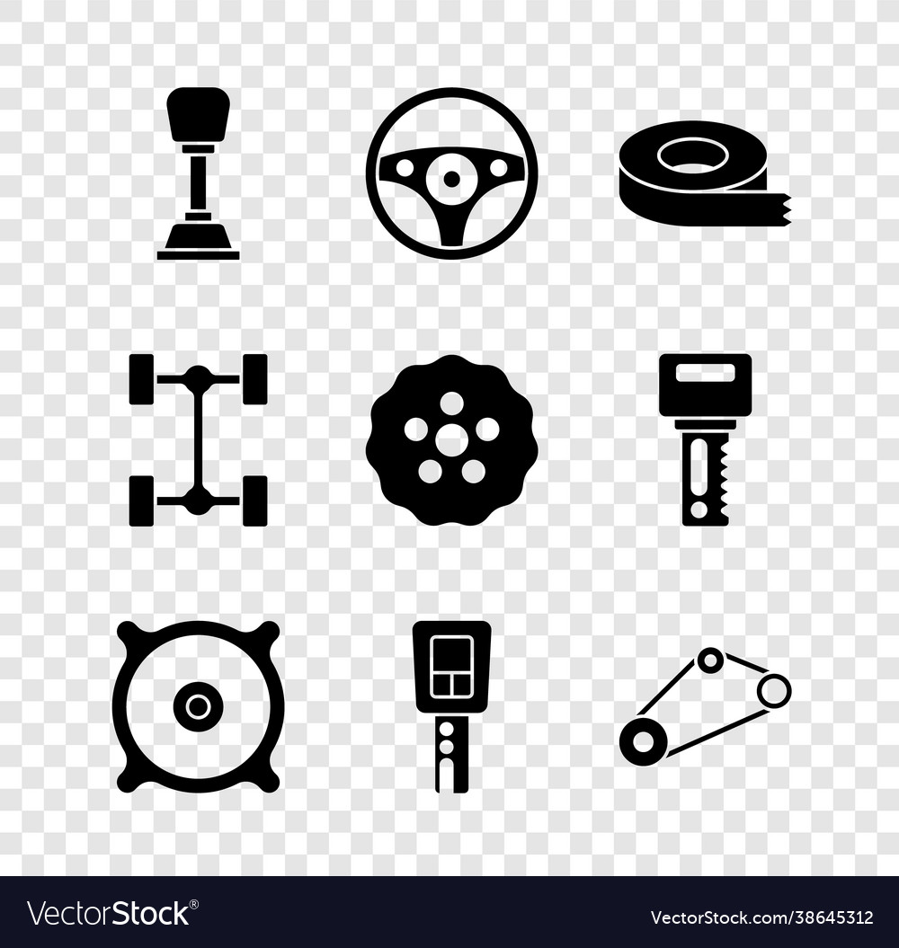 Set gear shifter steering wheel scotch tape car Vector Image