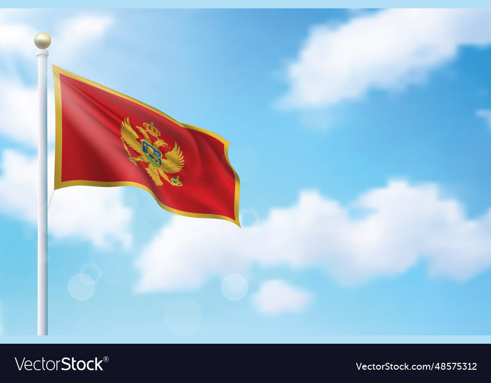 Waving flag of montenegro on sky background vector image Waving flag of montenegro on sky background