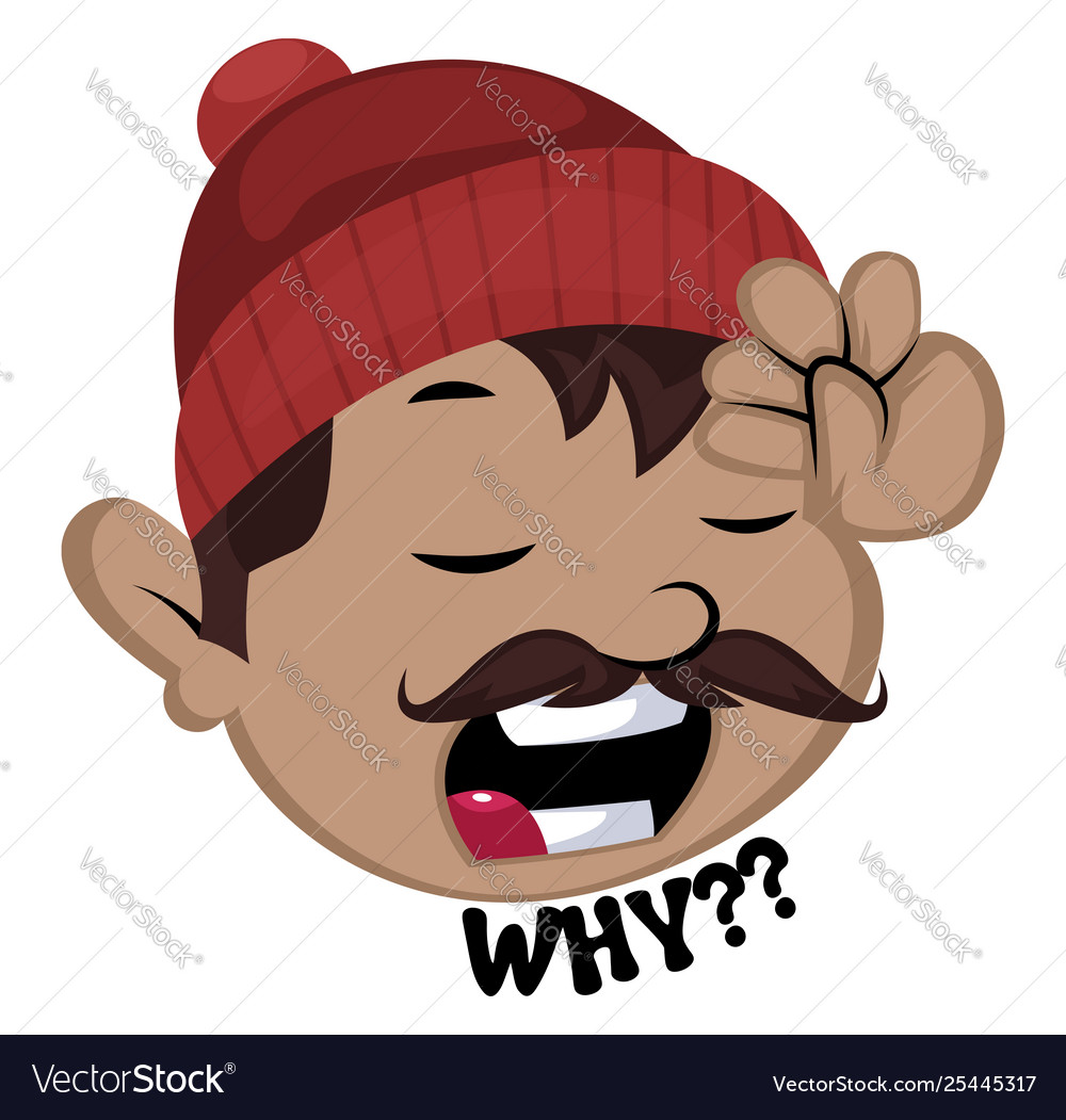 Man is asking why on white background