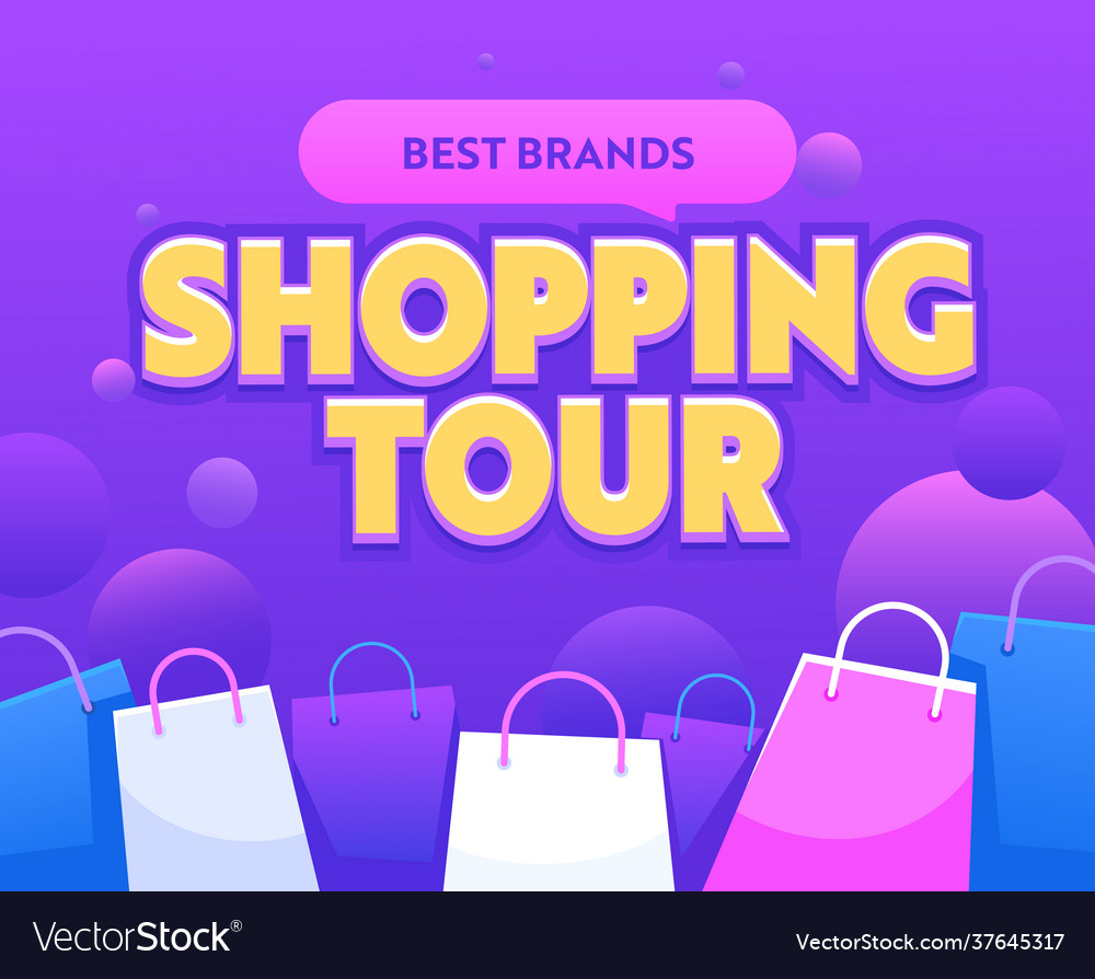 Shopping tour banner with paper bags best brands