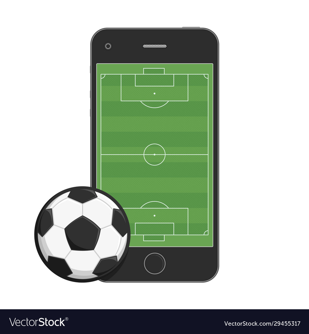 Smartphone soccer field and ball vector image Smartphone soccer field and ball