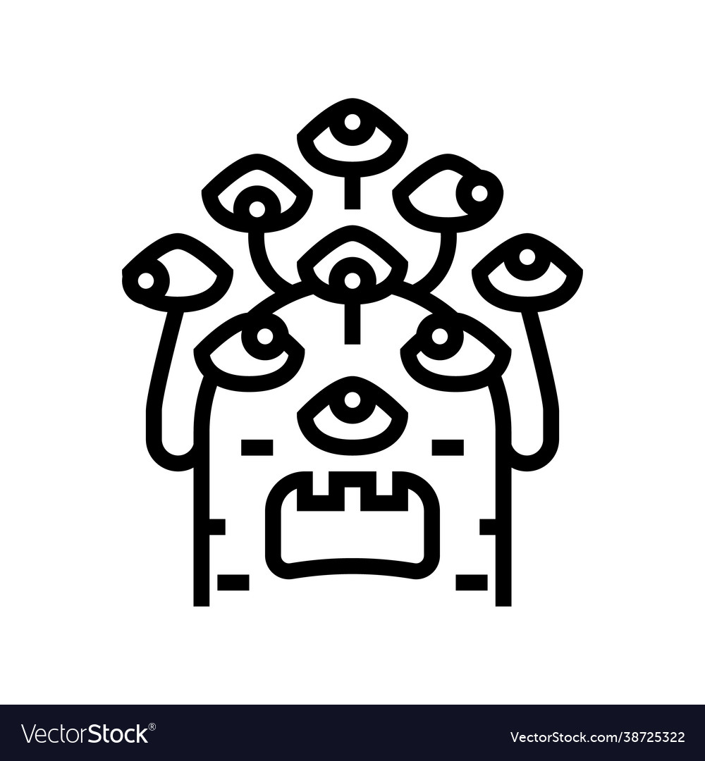 Alien with nine eyes line icon