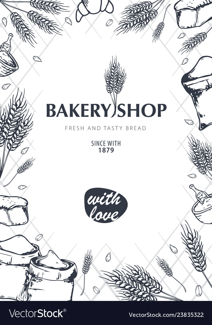 Bakery background with wheats linear graphic vector image Bakery background with wheats linear graphic