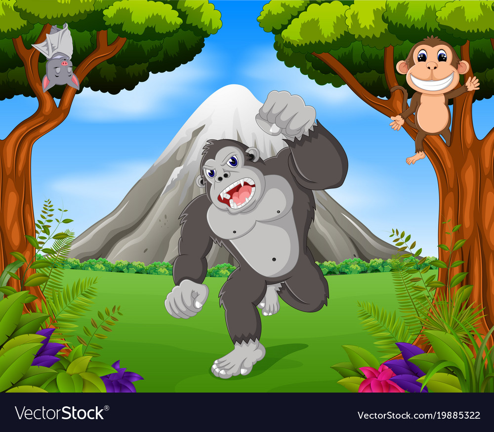 Gorilla and monkey in the jungle Royalty Free Vector Image