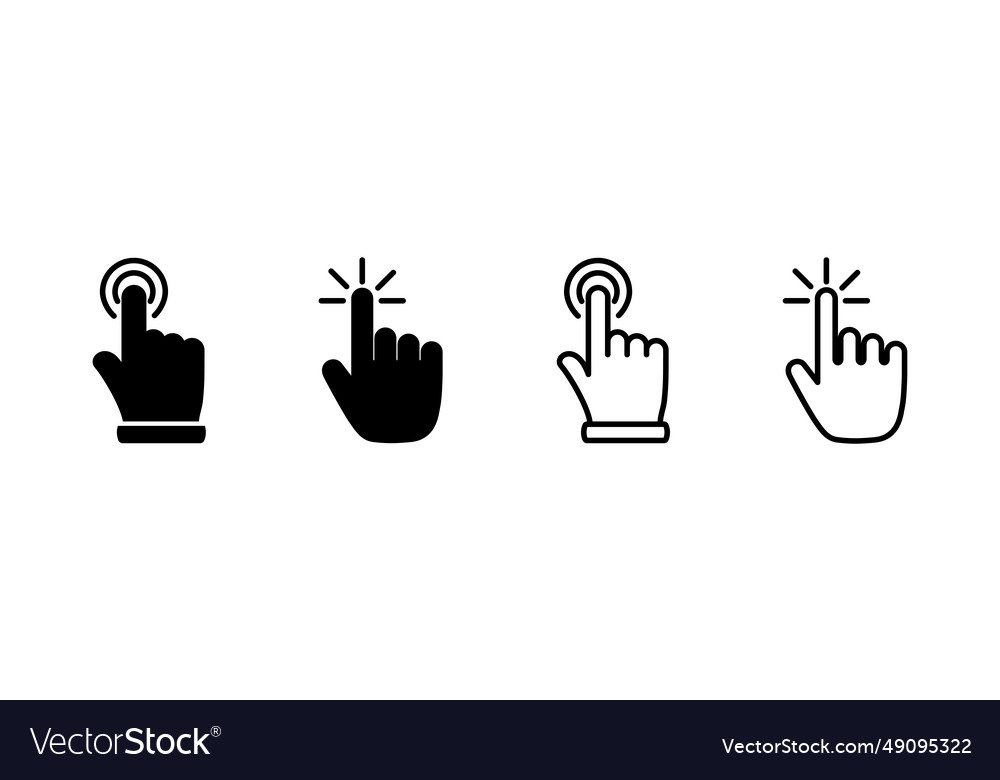 Hand click icon clicking finger pointer vector image Hand click icon clicking finger pointer