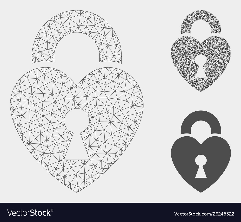 Heart lock mesh network model and triangle vector image Heart lock mesh network model and triangle