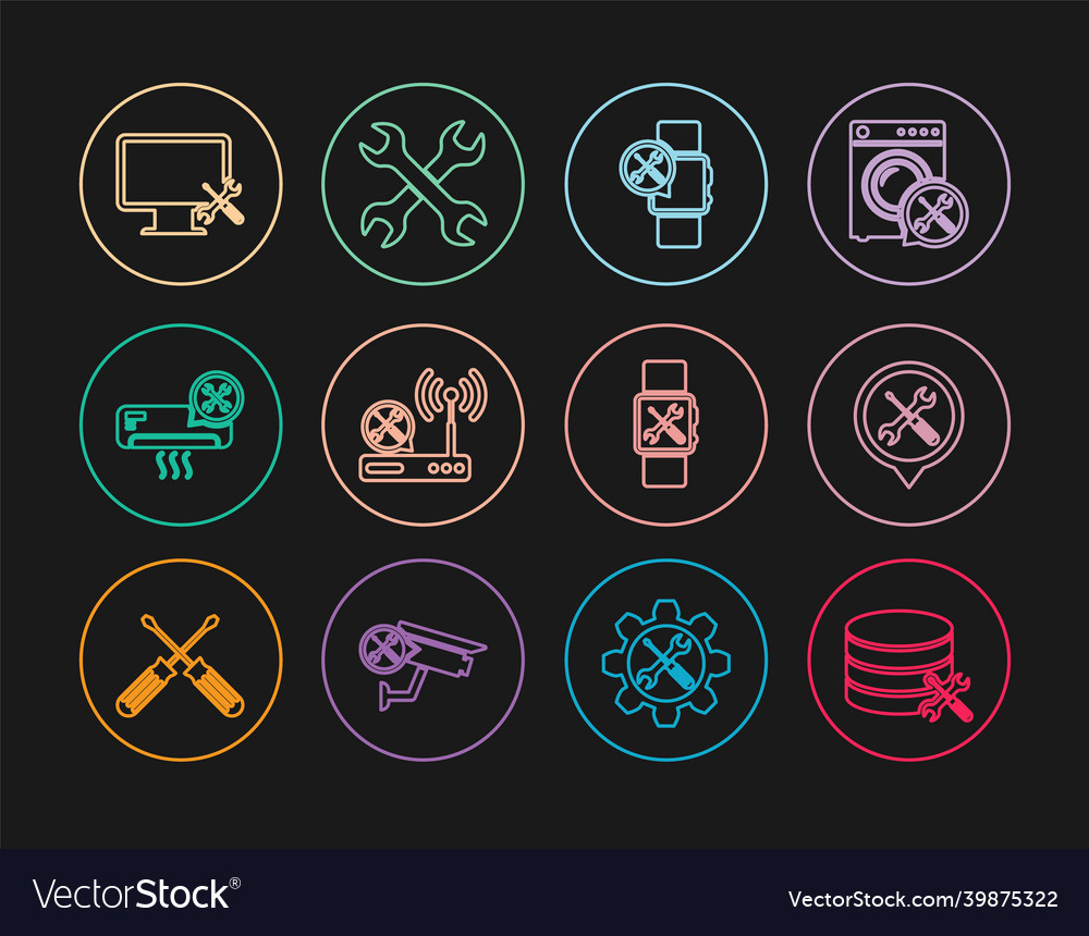 Set line database server service location vector image Set line database server service location