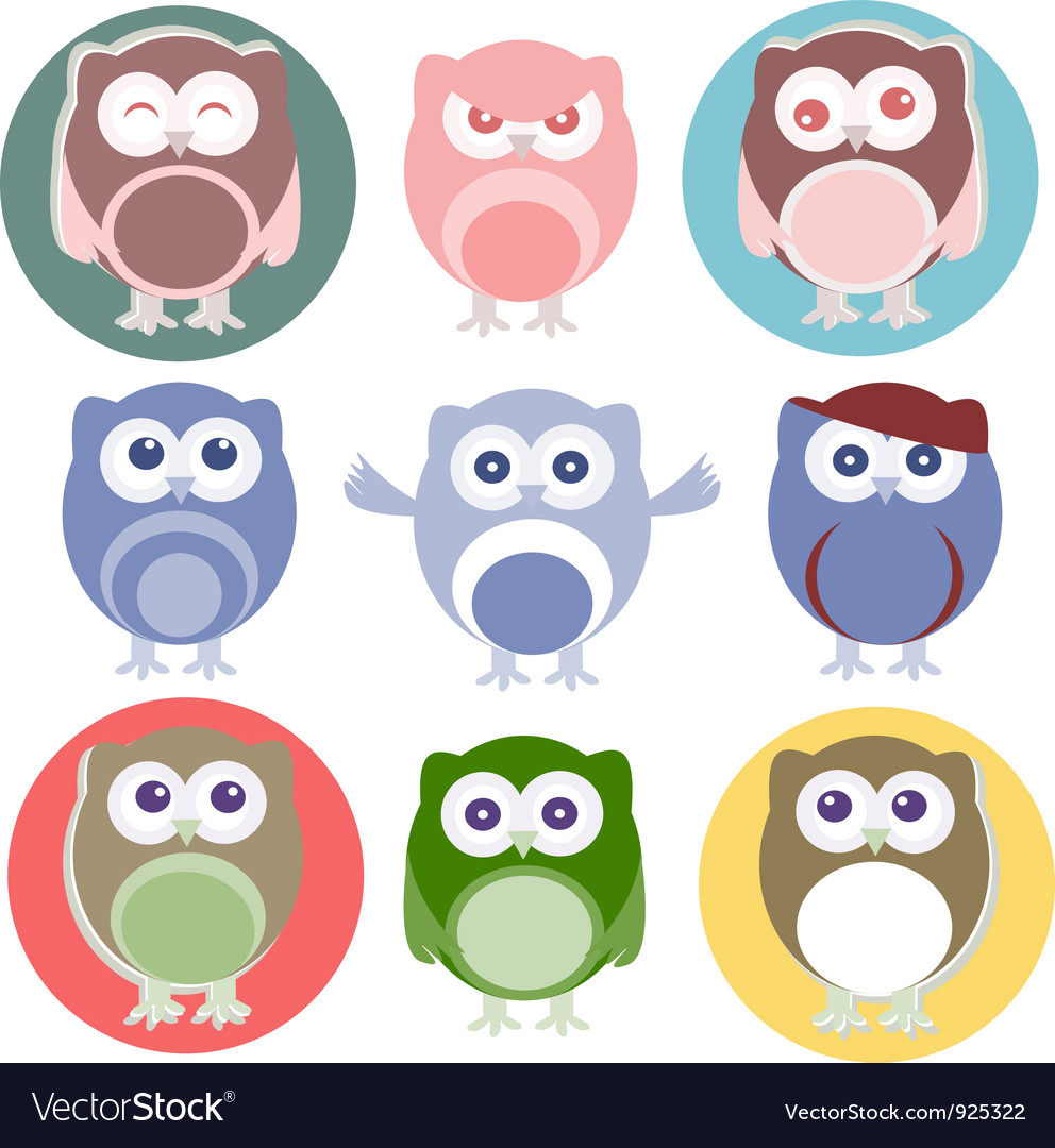 Set of cartoon owls