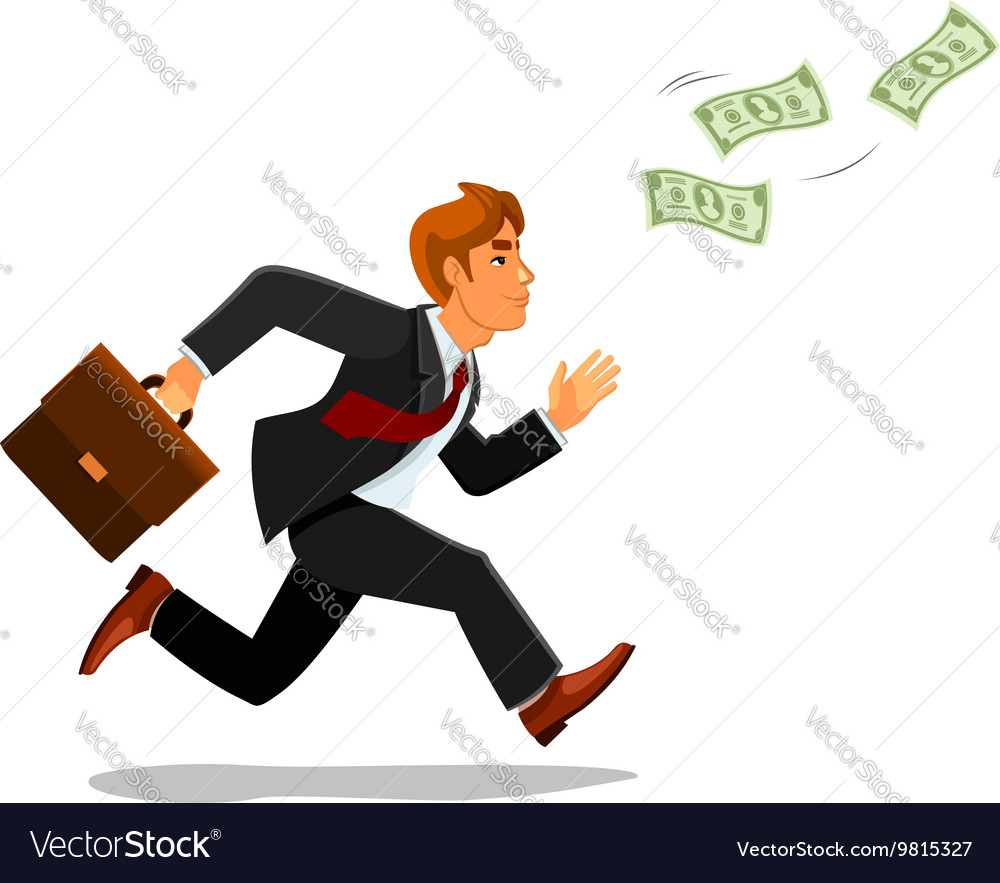 Businessman with suitcase chase money Royalty Free Vector