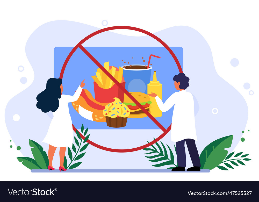 Doctors analyzing fast food nutrition Royalty Free Vector