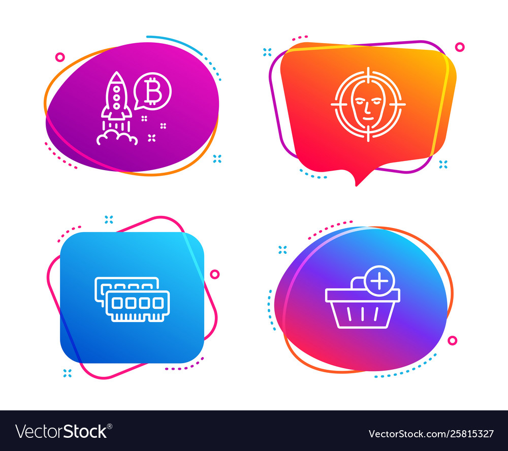 Ram face detect and bitcoin project icons set vector image Ram face detect and bitcoin project icons set