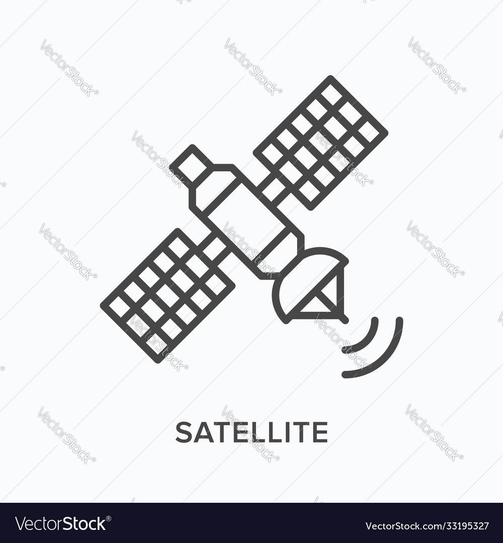 Satellite flat line icon outline vector image Satellite flat line icon outline