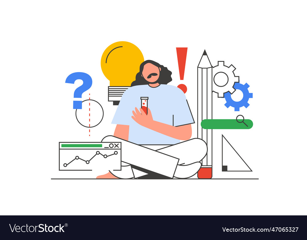 Science outline web concept with character scene Vector Image