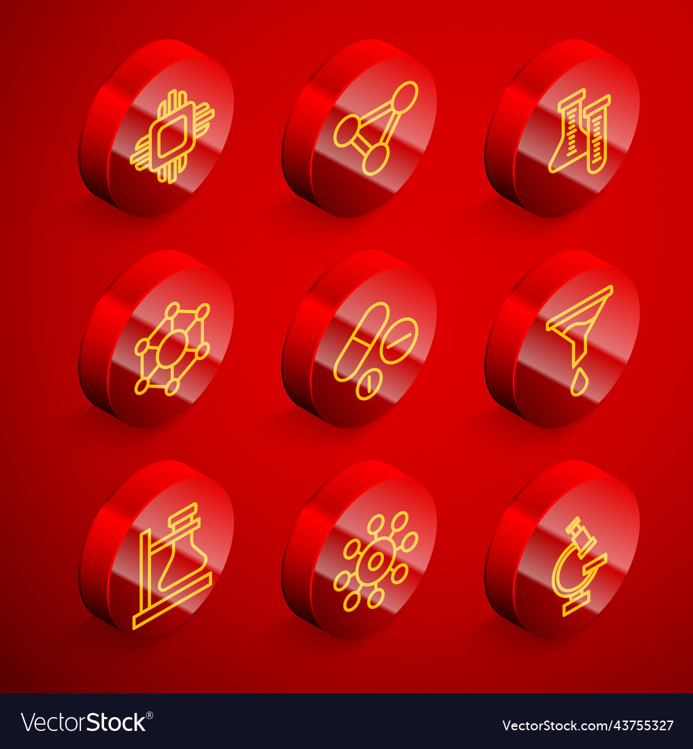 Set line processor cpu molecule test tube vector image Set line processor cpu molecule test tube