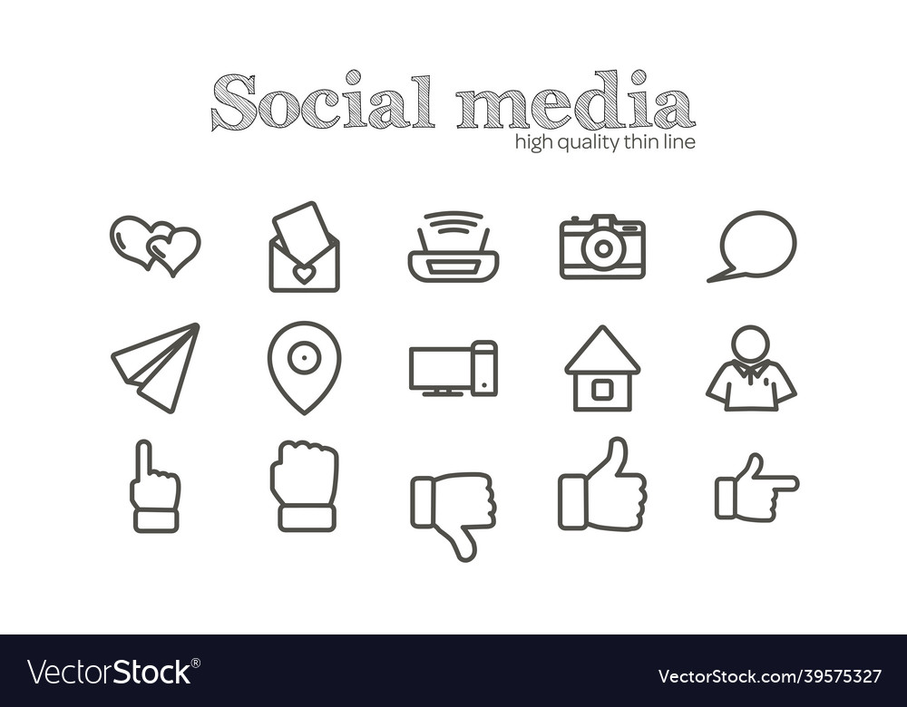 Social Media And Internet Thin Line Icon Set Vector Image Social Media And Internet Thin Line Icon Set Vector Image
