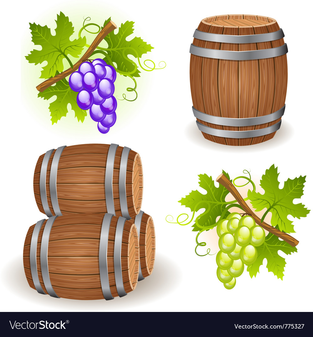 Wooden barrels and grape Royalty Free Vector Image