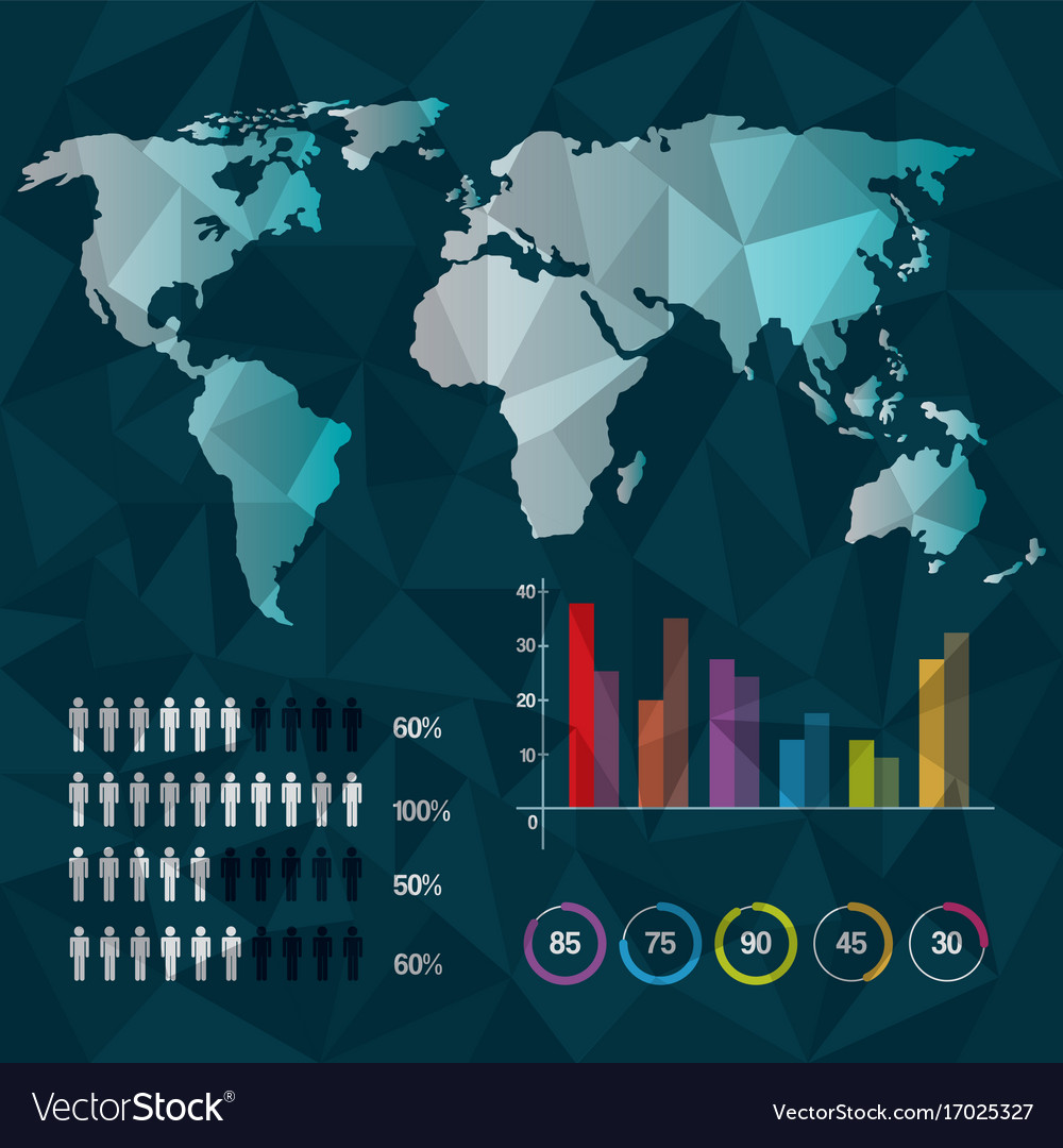 World map infographic demographic report data