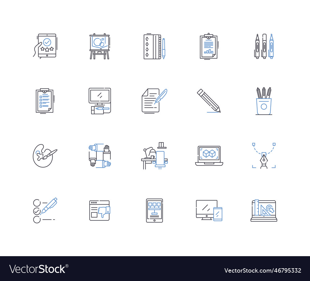 Content editing line icons collection revision vector image Content editing line icons collection revision