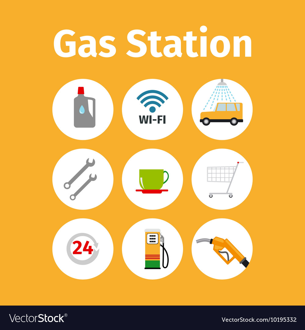 Gas station icons in circle set