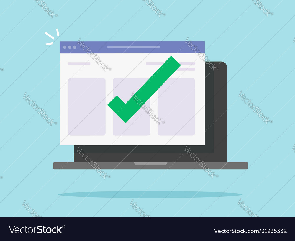 Notice message complete on website computer vector image Notice message complete on website computer