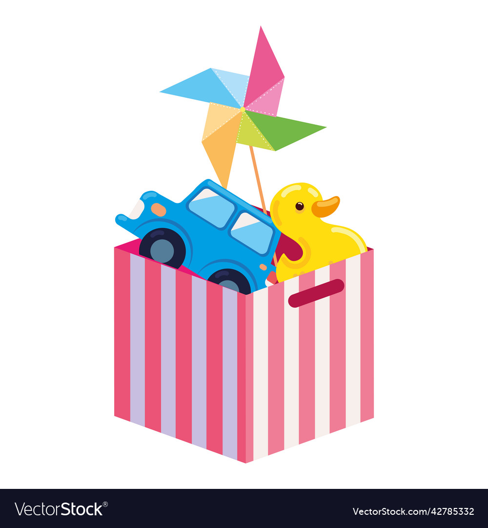 Toys box with car Royalty Free Vector Image VectorStock