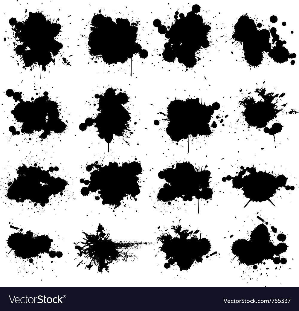 Black ink splat isolated on white collection set Vector Image