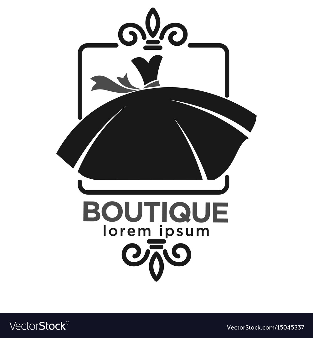 Boutique black logo label with dress on white Vector Image