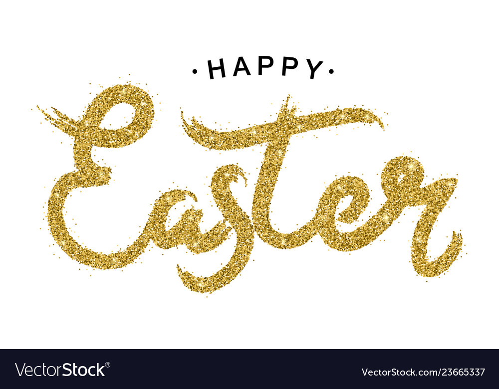 Easter gold lettering golden text with sparkles Vector Image