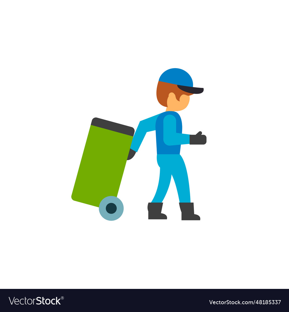 Garbage collector carrying trash bin icon Vector Image