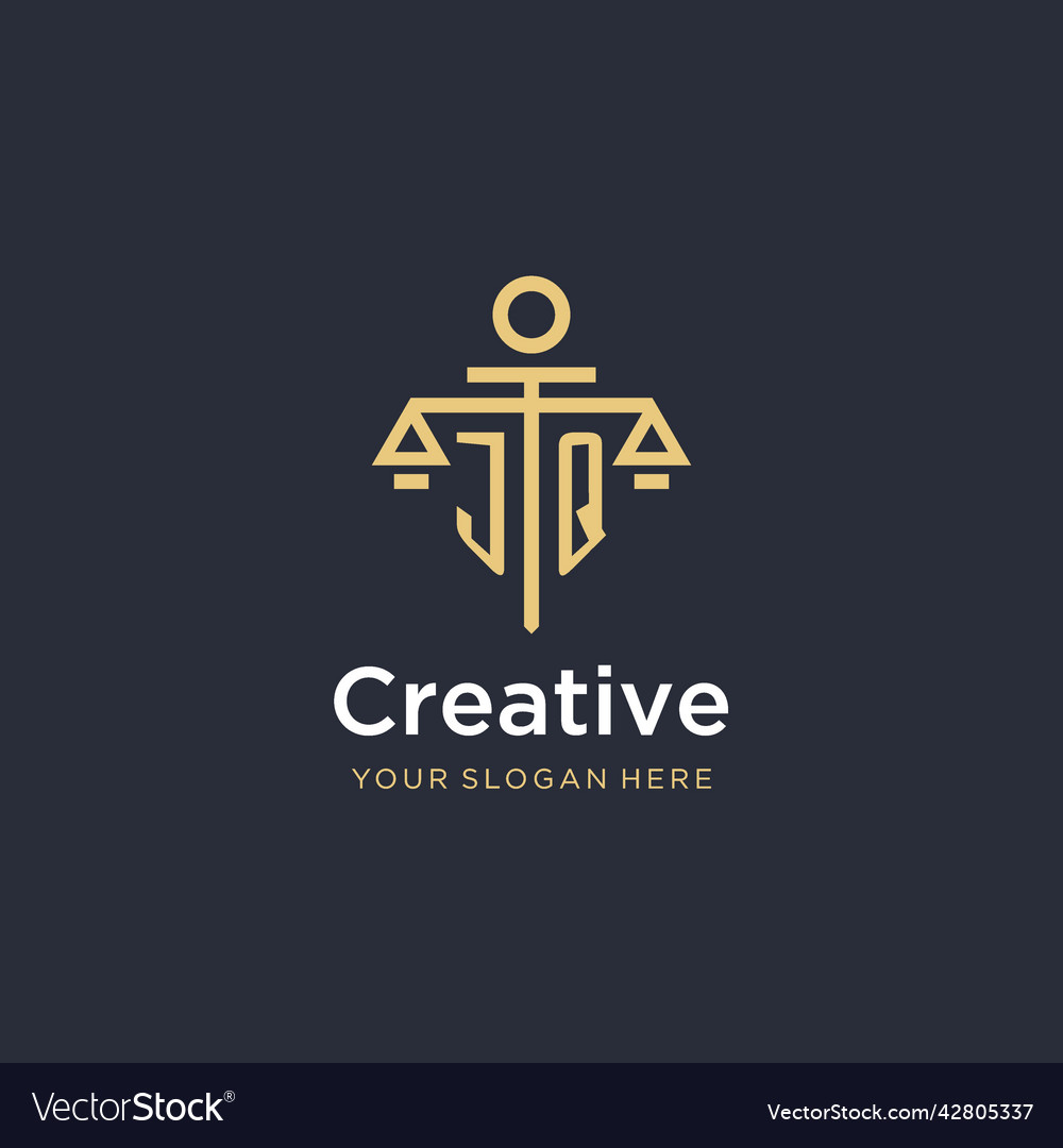Jq initial monogram logo with scale and pillar
