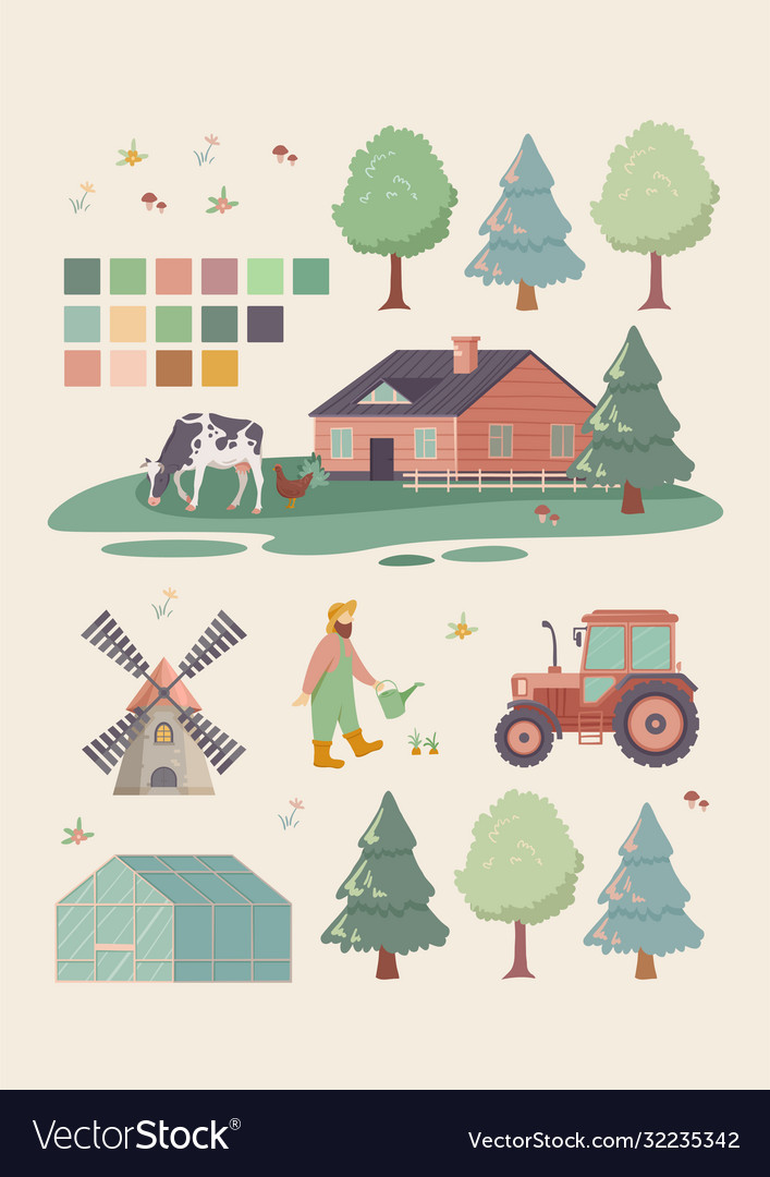 Large set farming or agriculture icons vector image Large set farming or agriculture icons
