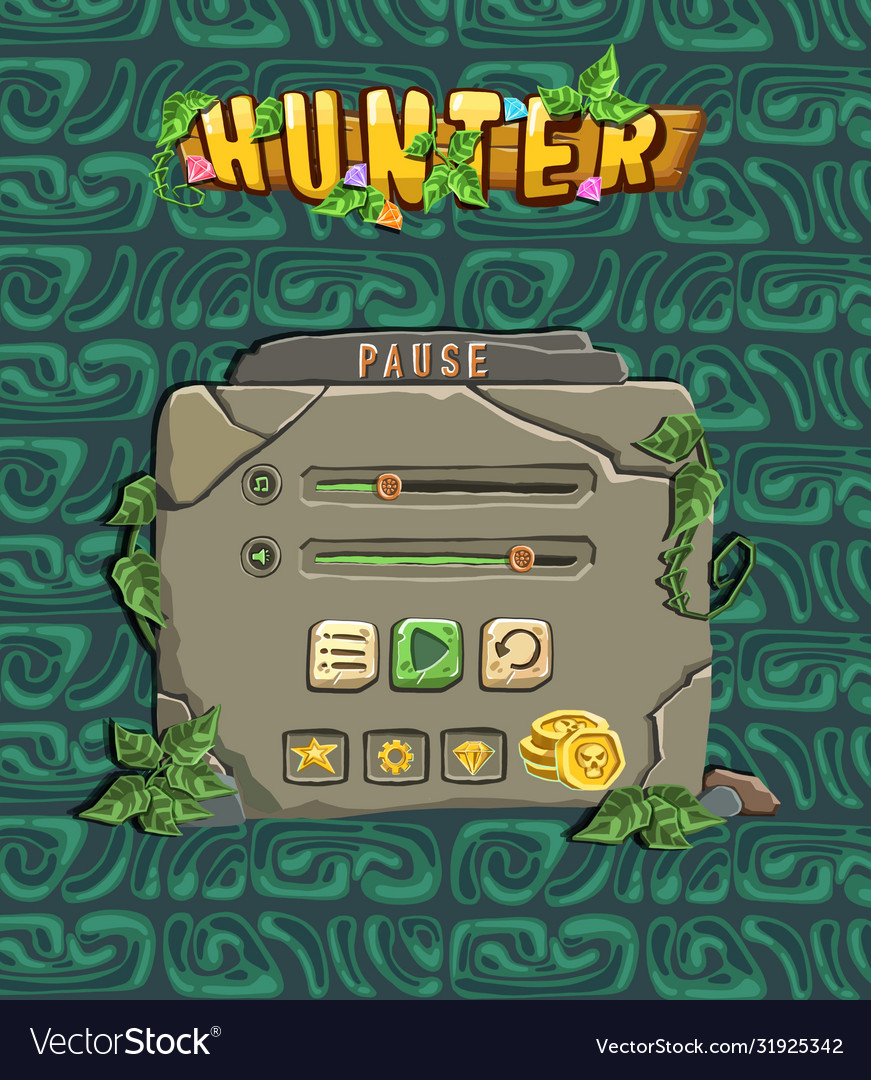 Pause stone game menu vector image Pause stone game menu