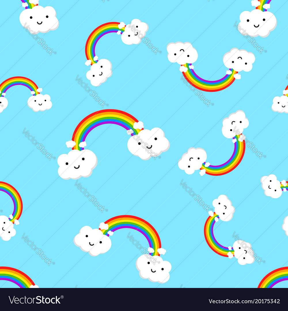 Rainbow with emotion clouds seamless pattern